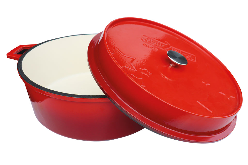 Emaljert dutch oven DO12 uten føtter 11,8 l rød bakside