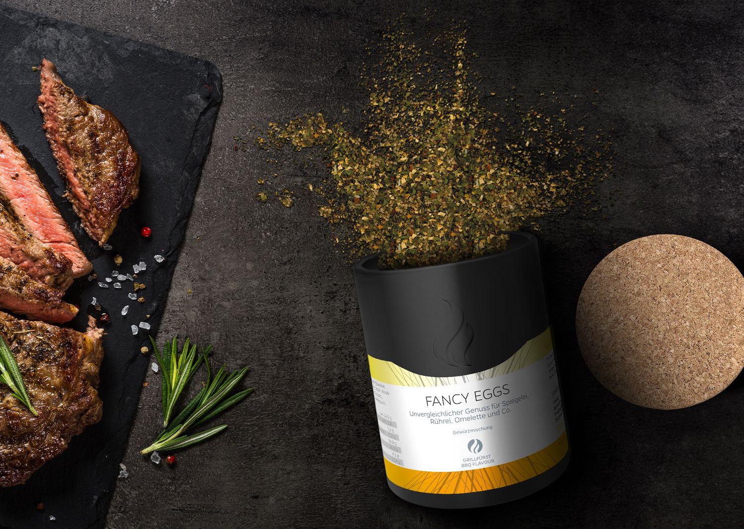 Fancy Eggs krydderblanding keramikkboks matt svart bakside