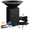Feuerplatte Classic Black 85 med grillrist og tilbehør forfra