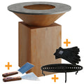 Feuerplatte Classic Corten 100 med grillrist og tilbehør front