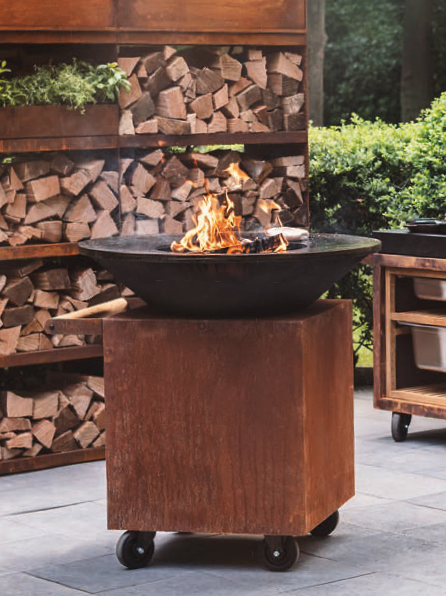Baksiden av Feuerplatte Classic Corten 100 PRO 100 cm cortenstål