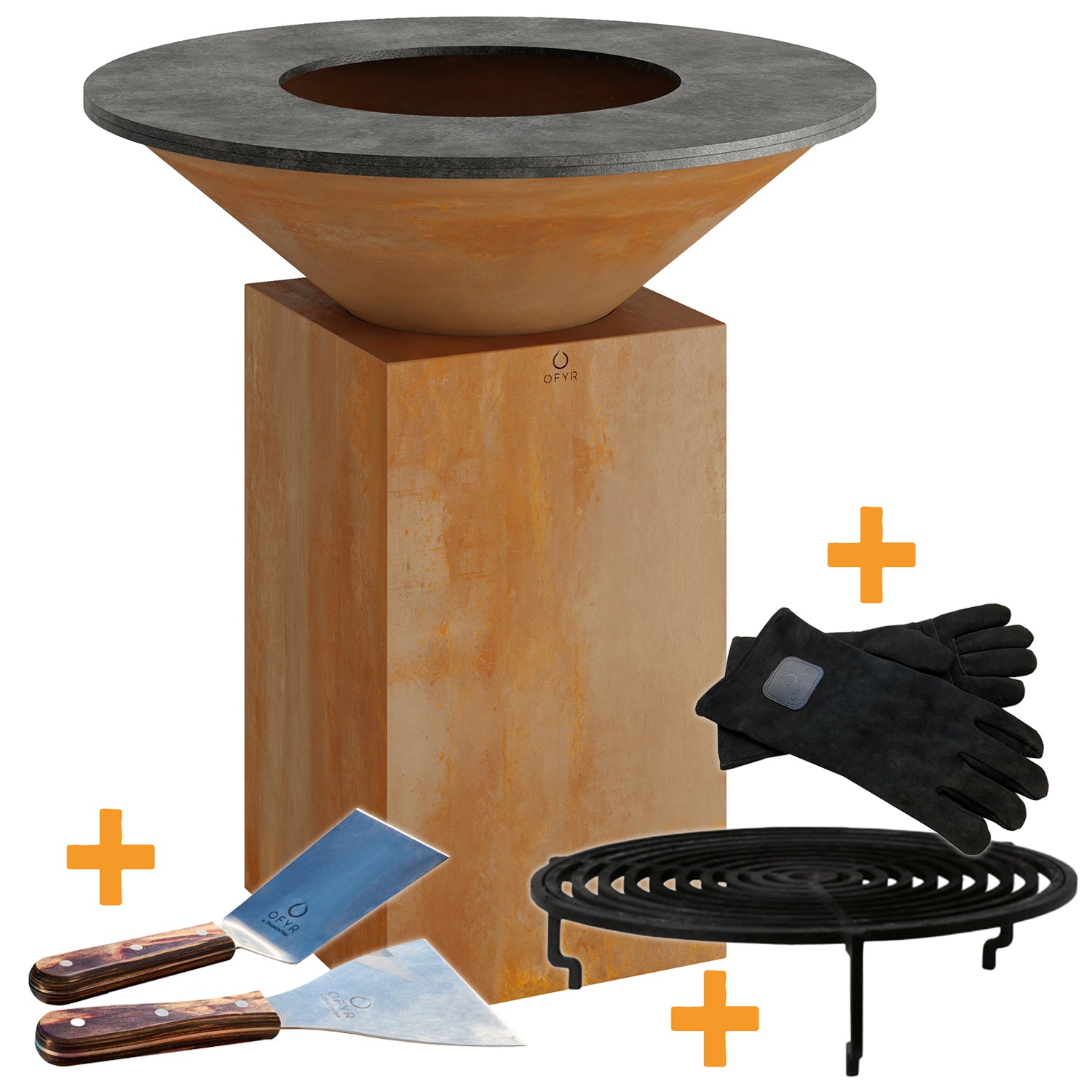 Feuerplatte Classic Corten 85 cm med grillrist forfra