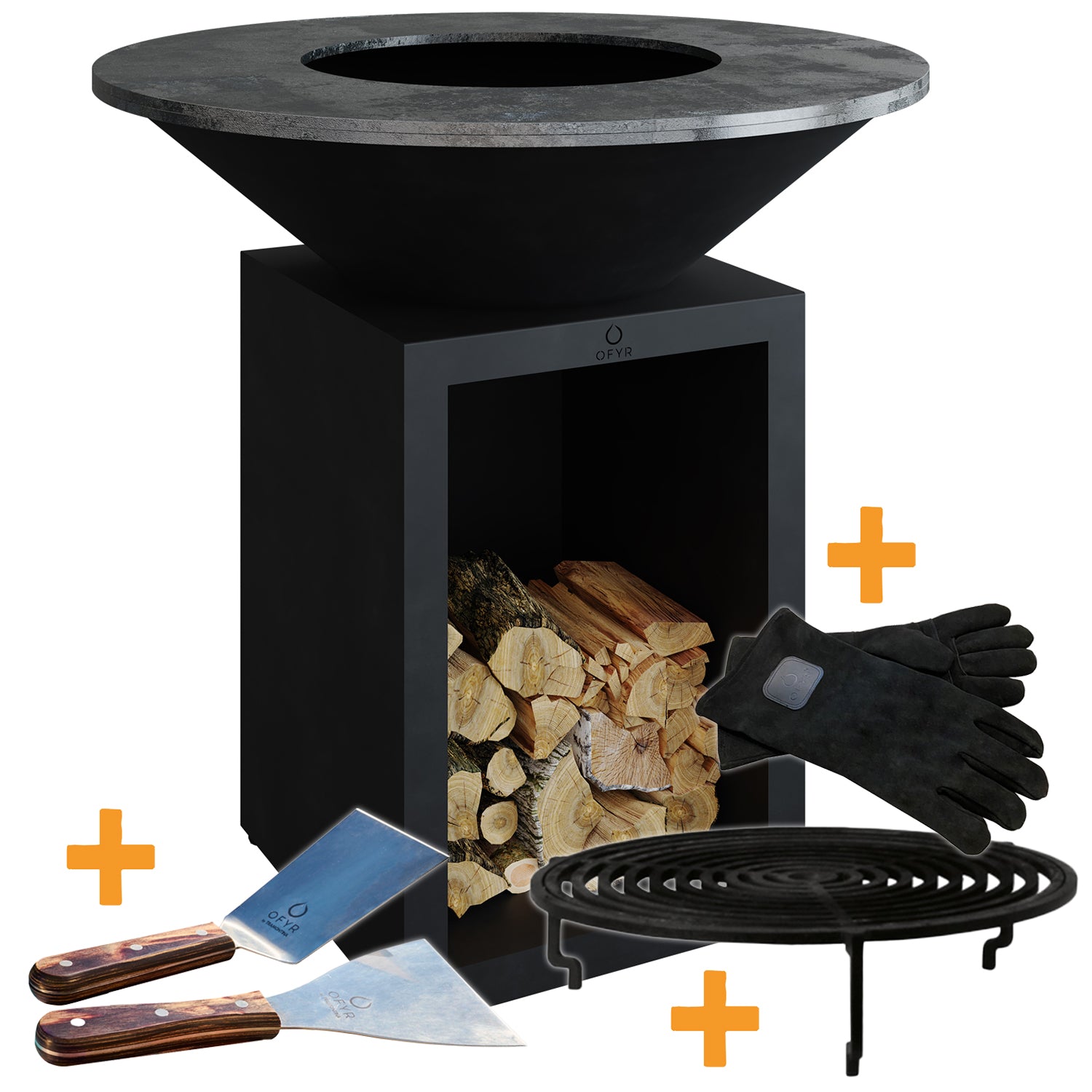 Feuerplatte Classic Storage Black 100 med grillrist forfra