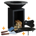 Feuerplatte Classic Storage Black 85 med grillrist og tilbehør OFYR forfra