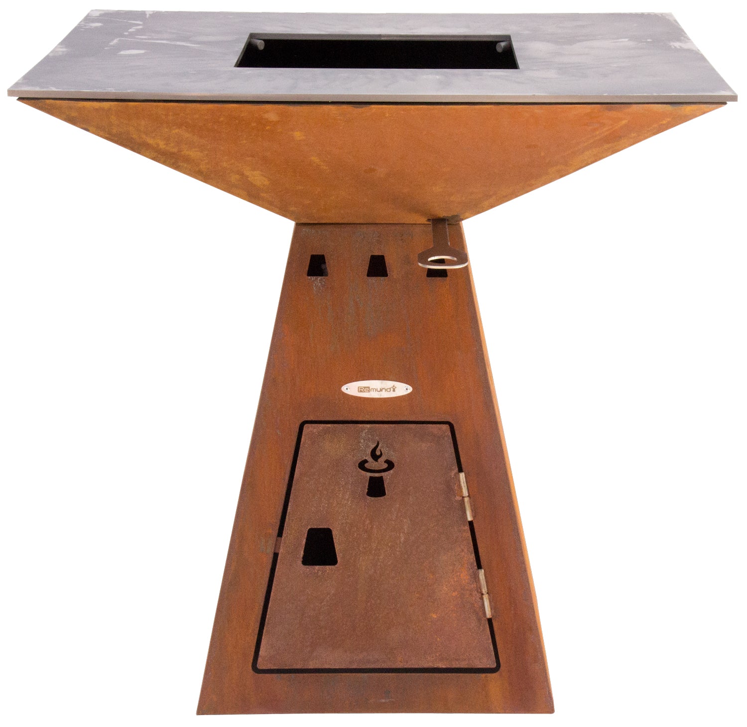 Feuerplatte Cube M Basic 82x82 cm cortenstål forfra