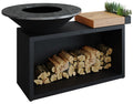 Feuerplatte Island Black 100 med teakbenkeplate front