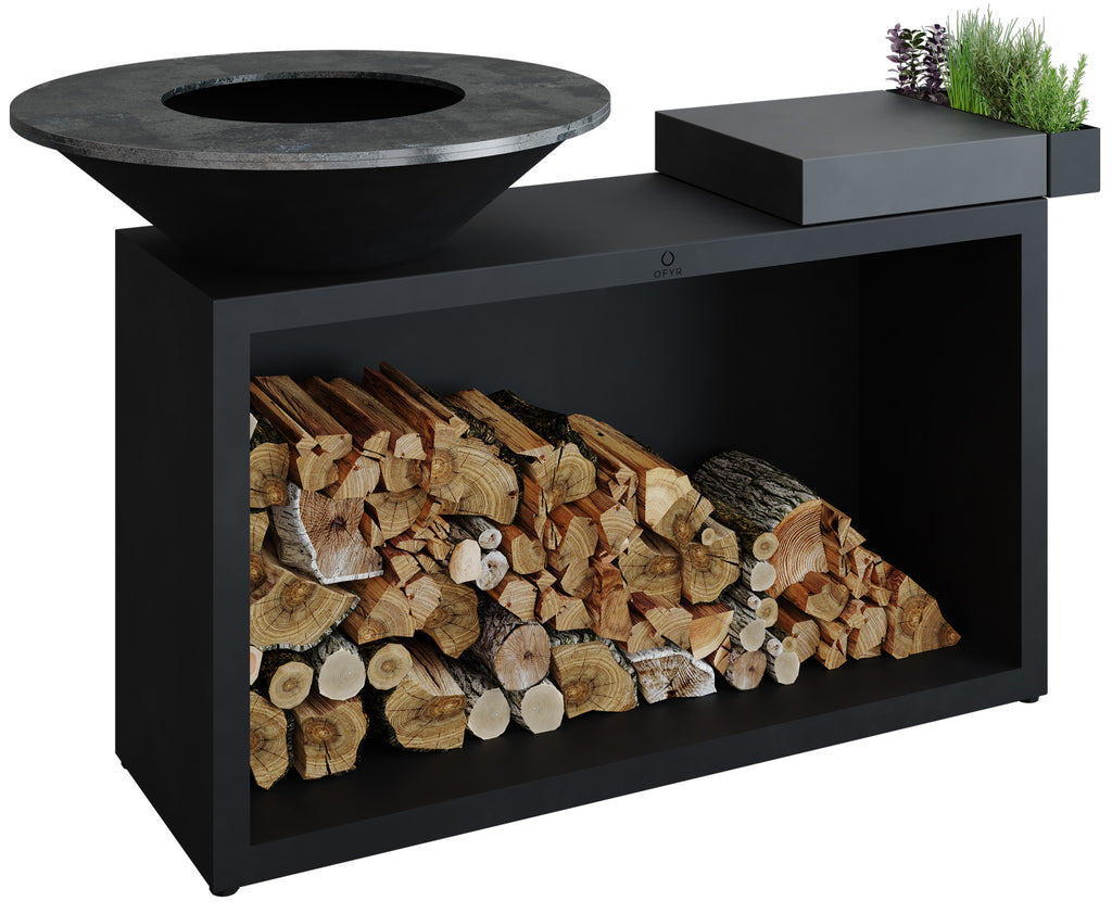 Feuerplatte Island Black 85 med keramikkbenkeplate forfra