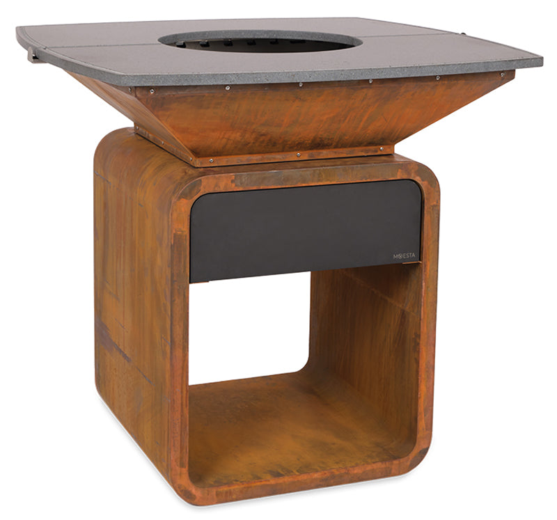 Feuerplatte One Fireplace cortenstål lavastein 100 cm forfra