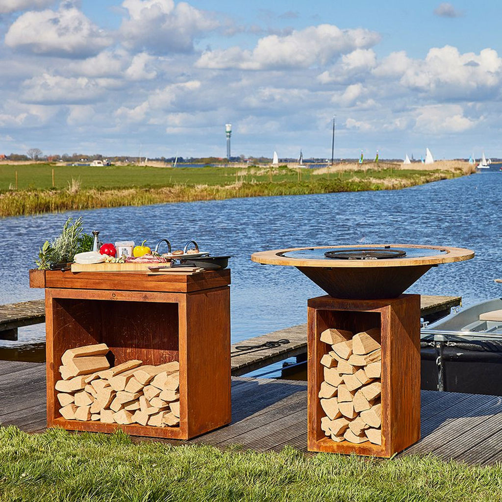 Fire Guard Ring 85 varmebeskyttelse i teak montert på OFYR