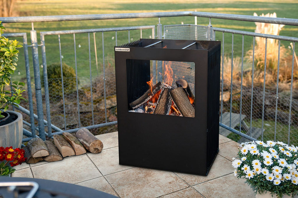 Firepit bålpanne med grillrist rustfritt stål svart - Outdoorchef bakside
