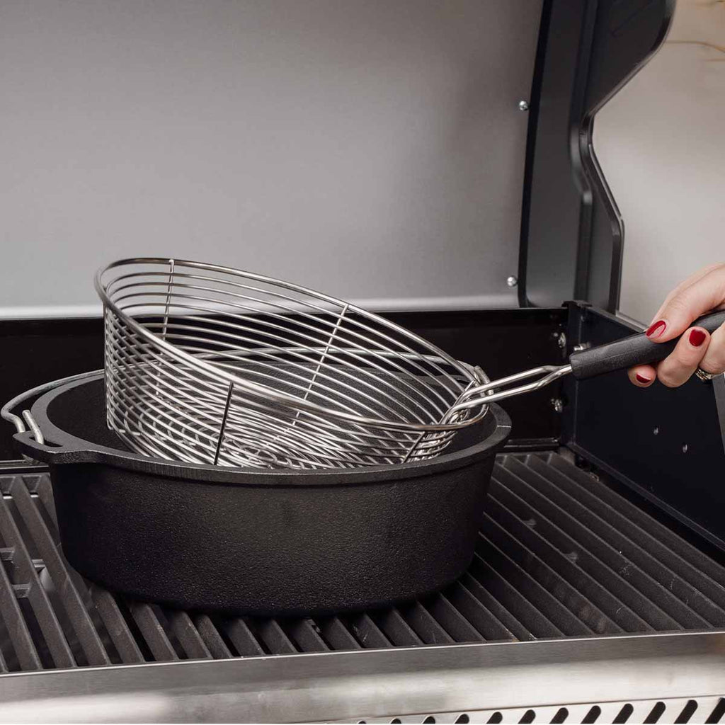 Nærbilde av rustfritt stål friteringskurv for dutch oven - SANTOS