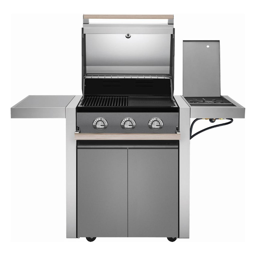Detalj av gusseisenbrennere på Gassgrill 1500 Serie 3 brennere med sidebrenner