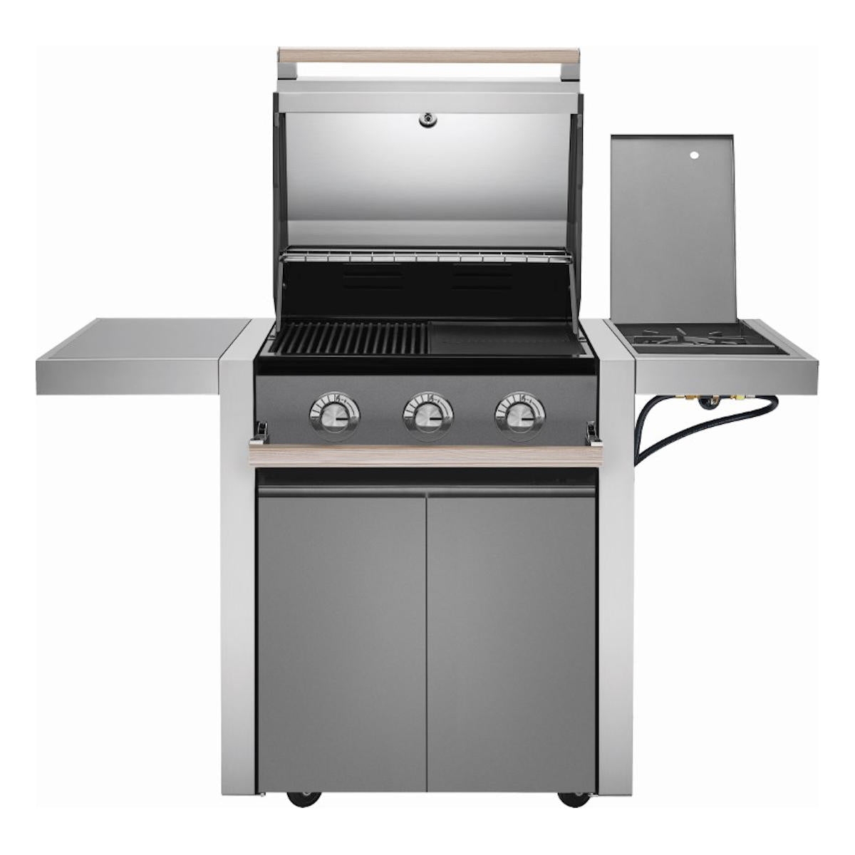 Detalj av gusseisenbrennere på Gassgrill 1500 Serie 3 brennere med sidebrenner