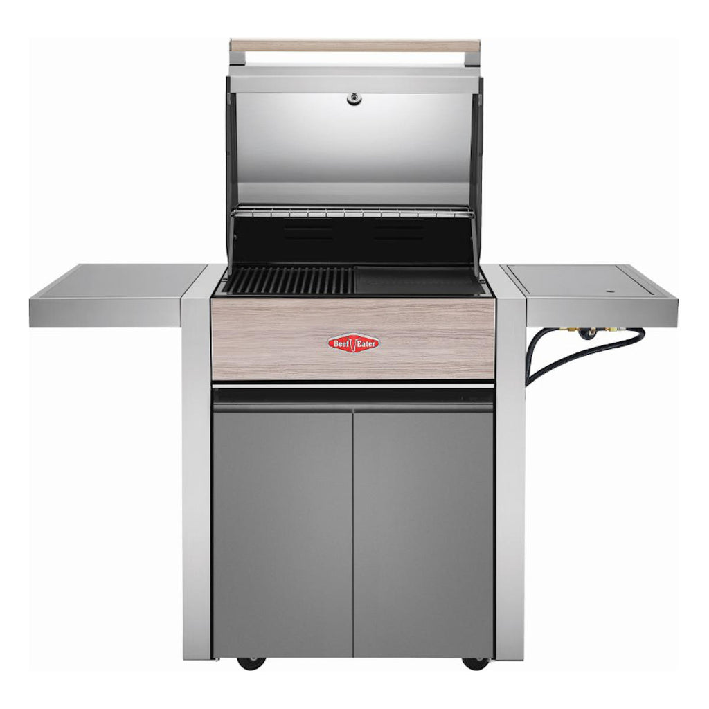 Nærbilde av kontrollpanel med blå LED på Gassgrill 1500 Serie 3 brennere med sidebrenner