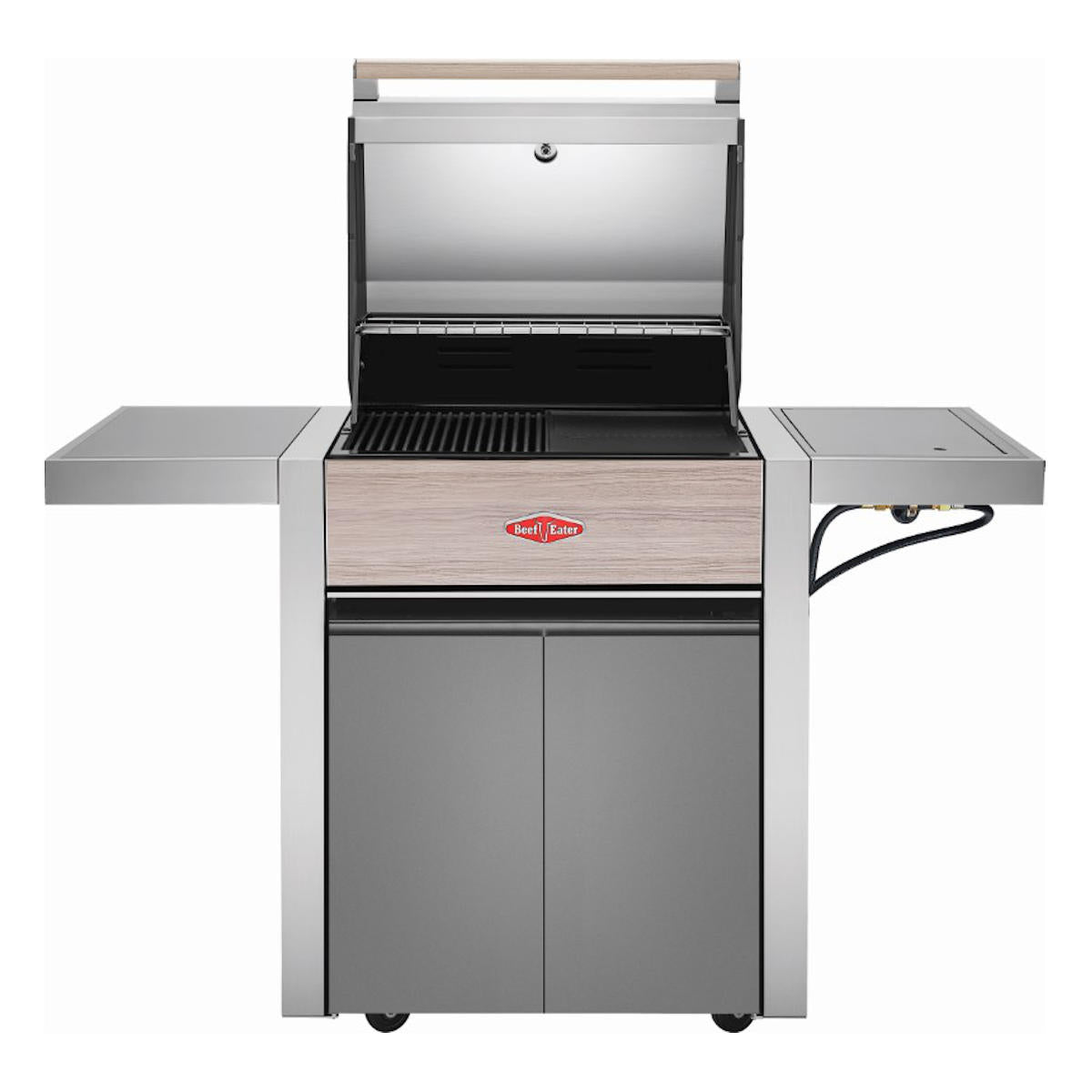 Nærbilde av kontrollpanel med blå LED på Gassgrill 1500 Serie 3 brennere med sidebrenner