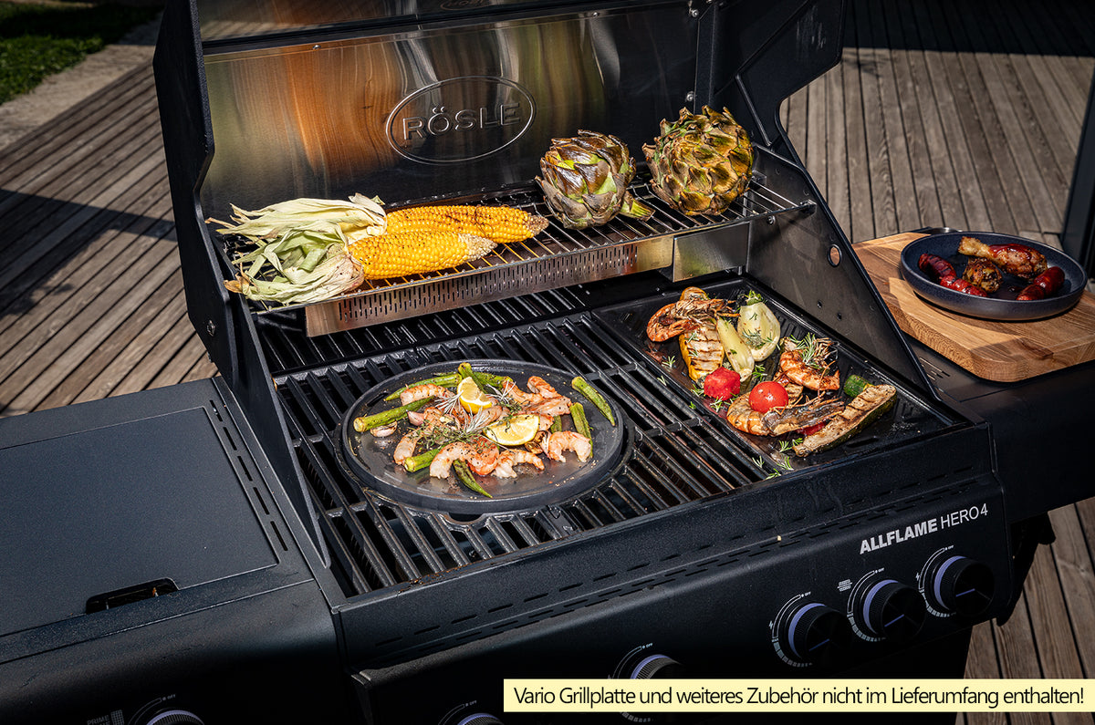 Detalj av kontrollpanel på Gassgrill Allflame Hero 4 med 4 brennere og bakbrenner