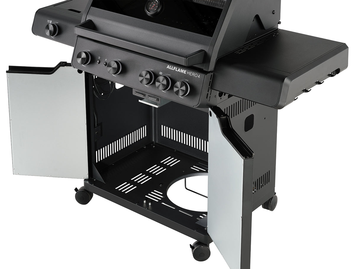 Sidebrenner på Gassgrill Allflame Hero 4 med 4 brennere og bakbrenner