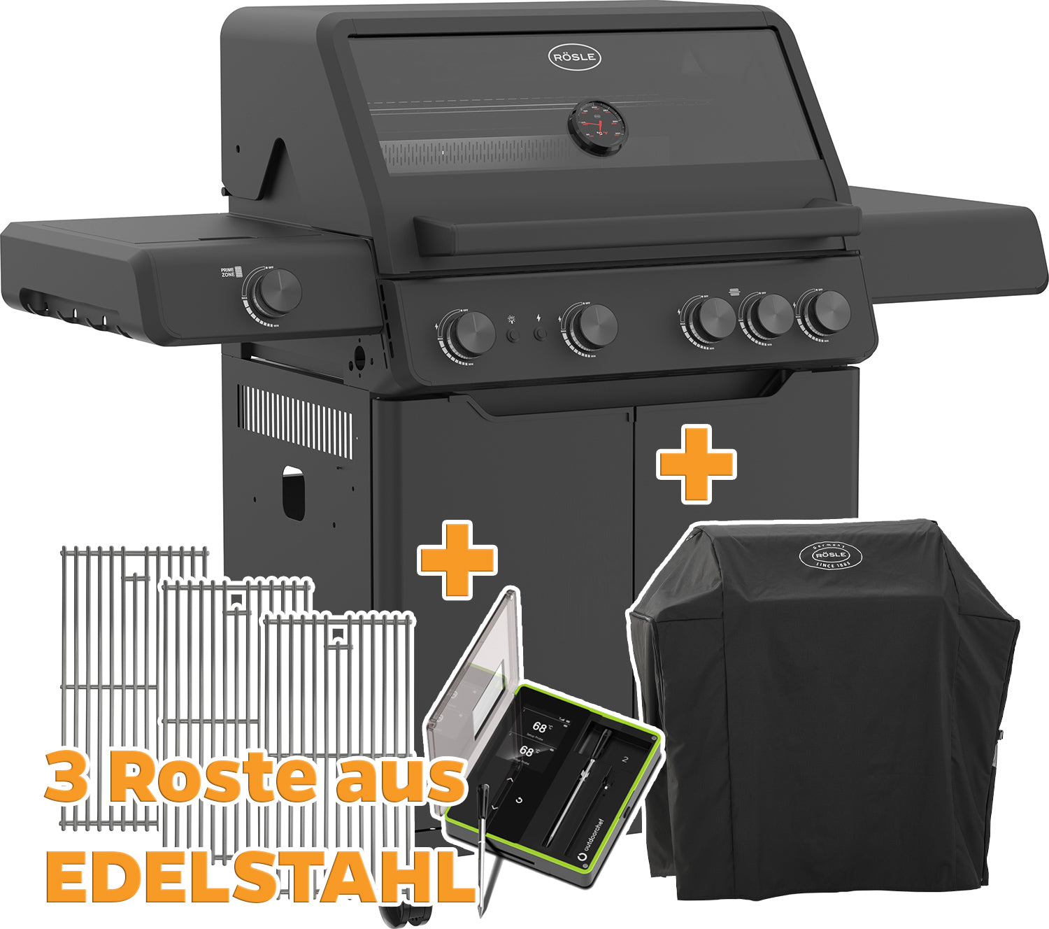 Gassgrill ALLFLAME Hero 4 rustfritt stål rist forfra