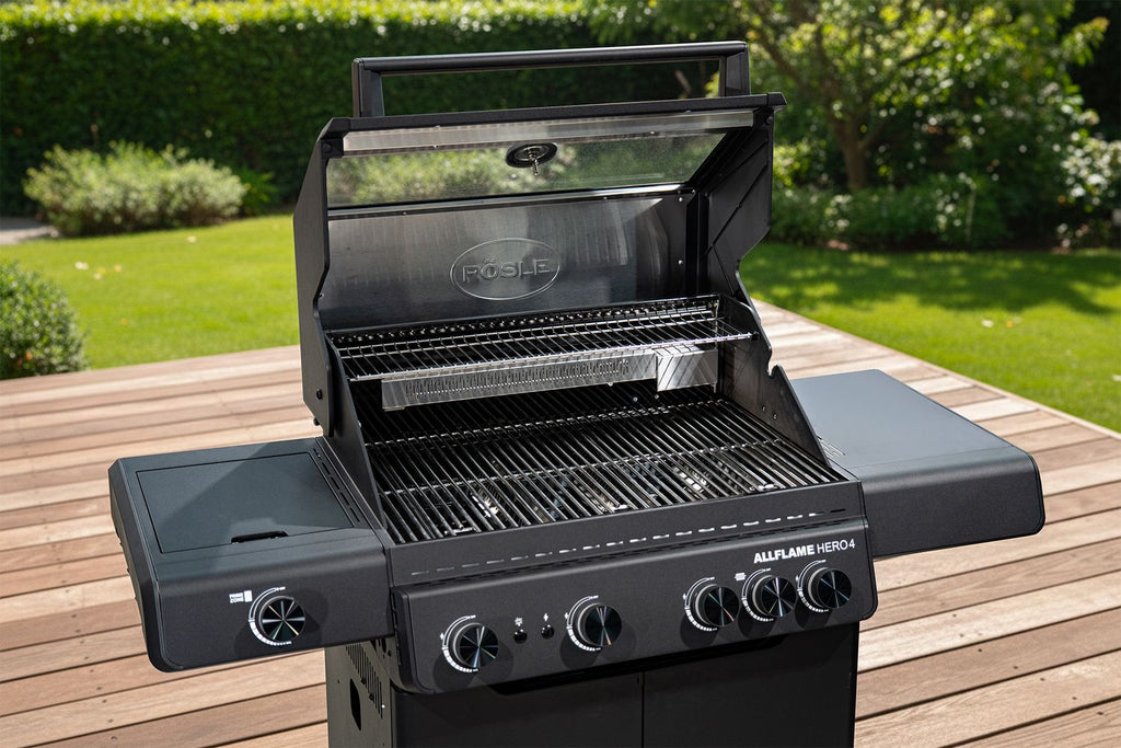 Gassgrill ALLFLAME Hero 4 rustfritt stål rist bakside