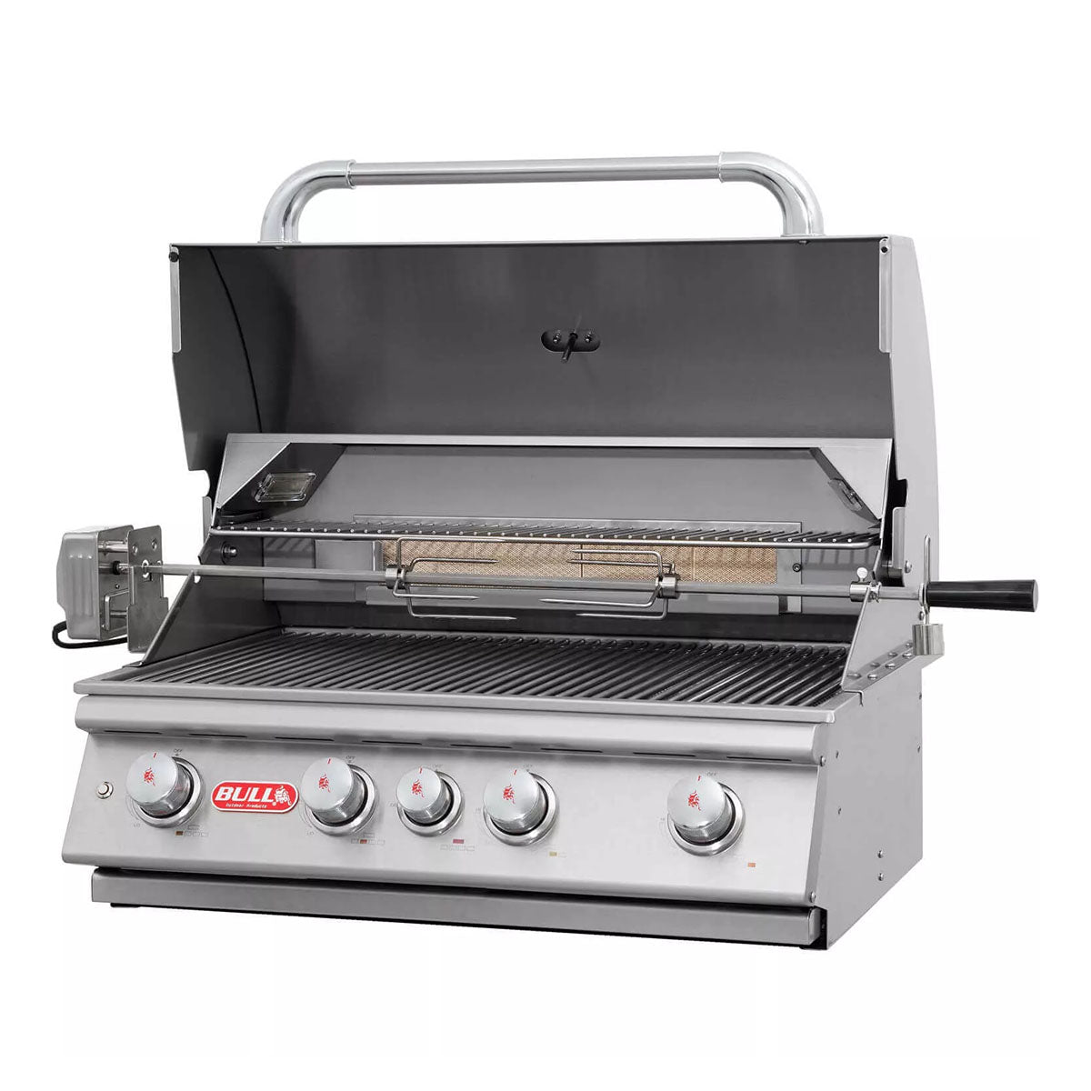 Detalj av brennere på Gassgrill Angus stasjon 4 brennere rustfritt stål bakbrenner - Bull