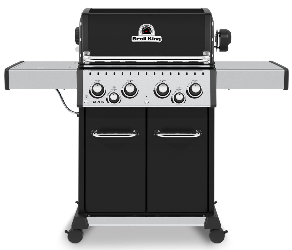 Gassgrill Baron 490 Black 4 brennere med dreiespidd Broil King forfra