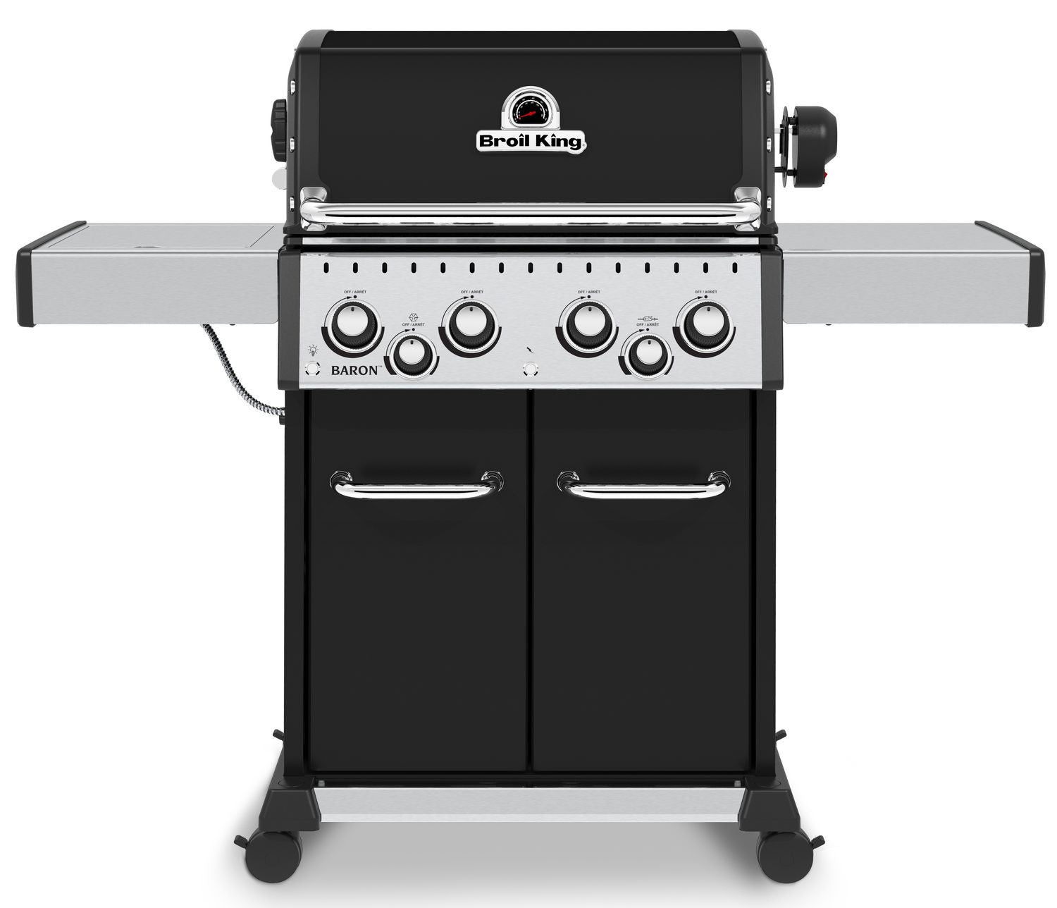 Gassgrill Baron 490 Black 4 brennere med dreiespidd Broil King forfra