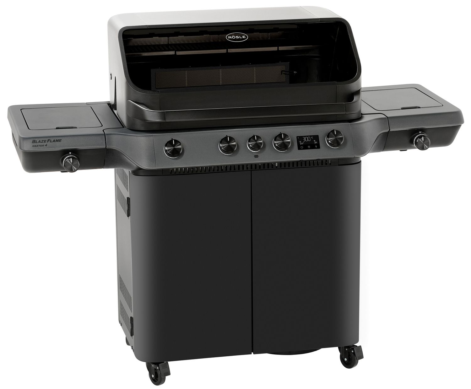 Gassgrill BLAZEFLAME Master 4 med sidebrenner og bakbrenner forfra
