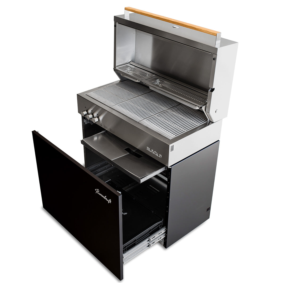 Montert Gassgrill Block D Gen. 5 svart rustfritt stål 2 brennere med åpent lokk