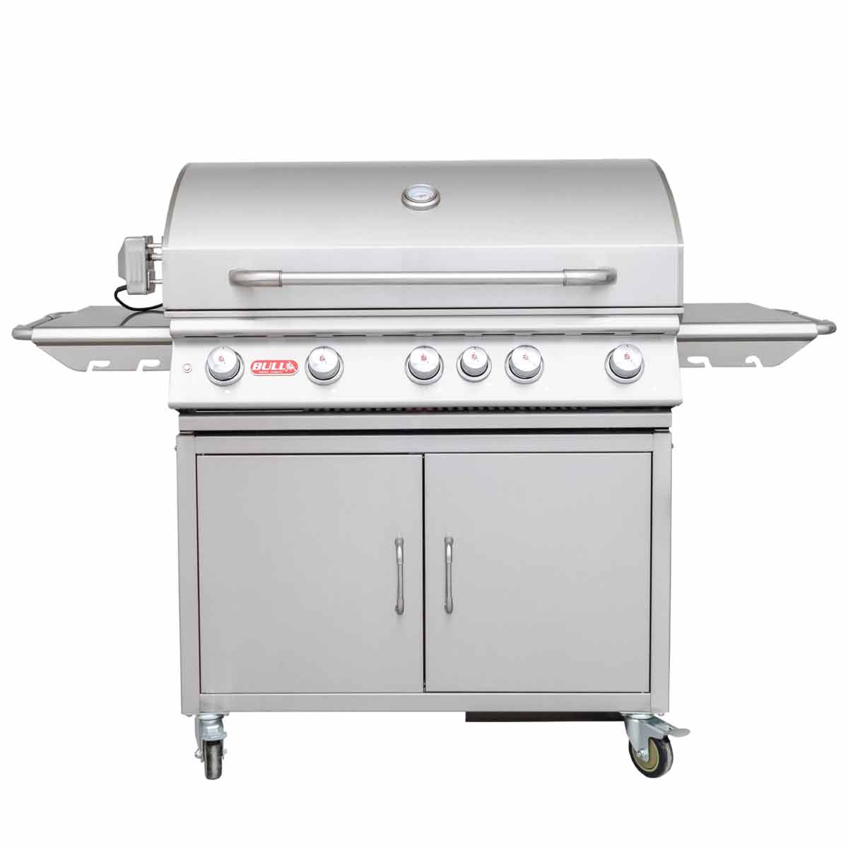 Gassgrill Brahma stasjon 5 brennere rustfritt stål rotisserie forfra