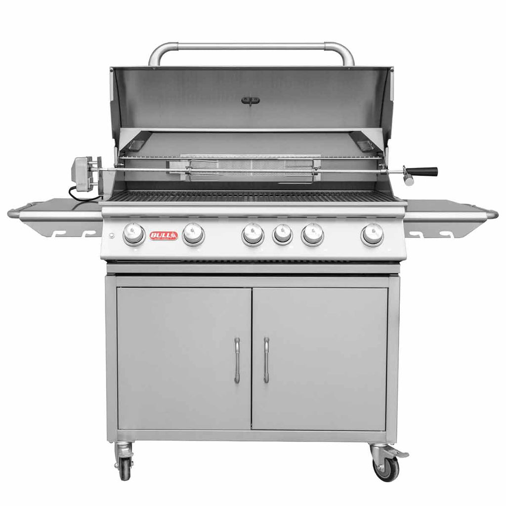 Gassgrill Brahma stasjon 5 brennere rustfritt stål rotisserie bakside