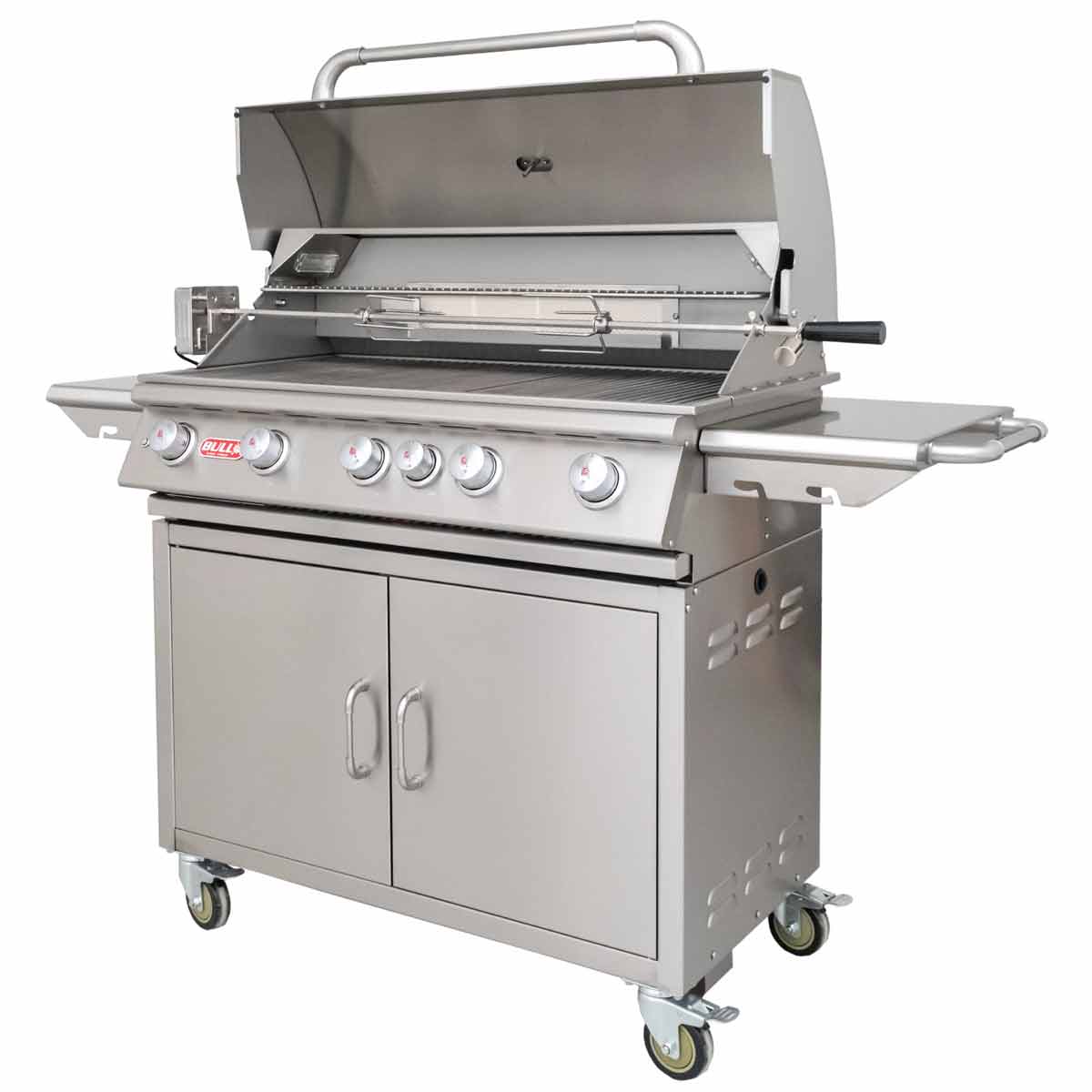 Detalj av rustfritt stål på Gassgrill Brahma stasjon 5 brennere rustfritt stål rotisserie