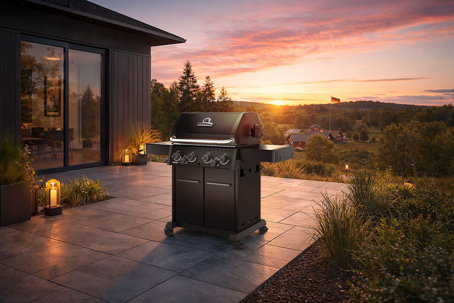 Gassgrill Crown 490 Shadow bakside med kabinett og hjul