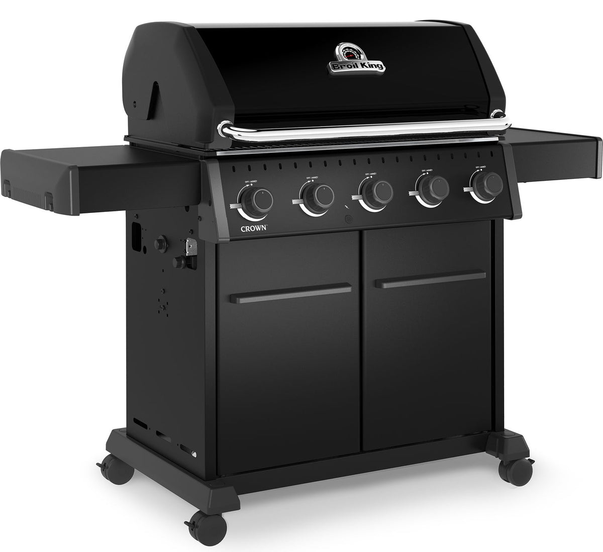 Gassgrill Crown 520 Shadow 5 brennere støpejernsrist nærbilde av kontrollpanel