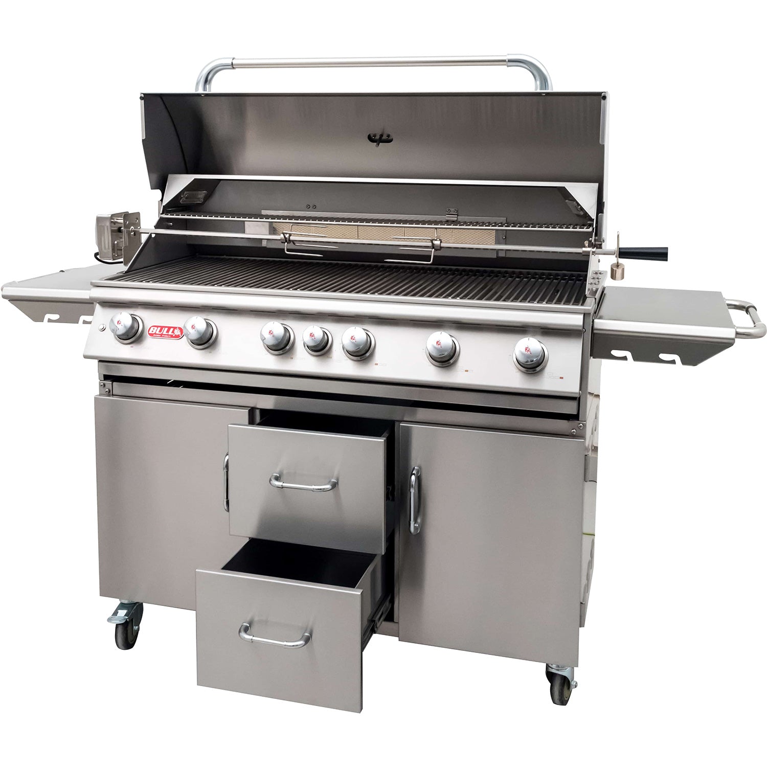 Gassgrill Diablo 6 brennere med bakbrenner og rotisserie montert utendørs