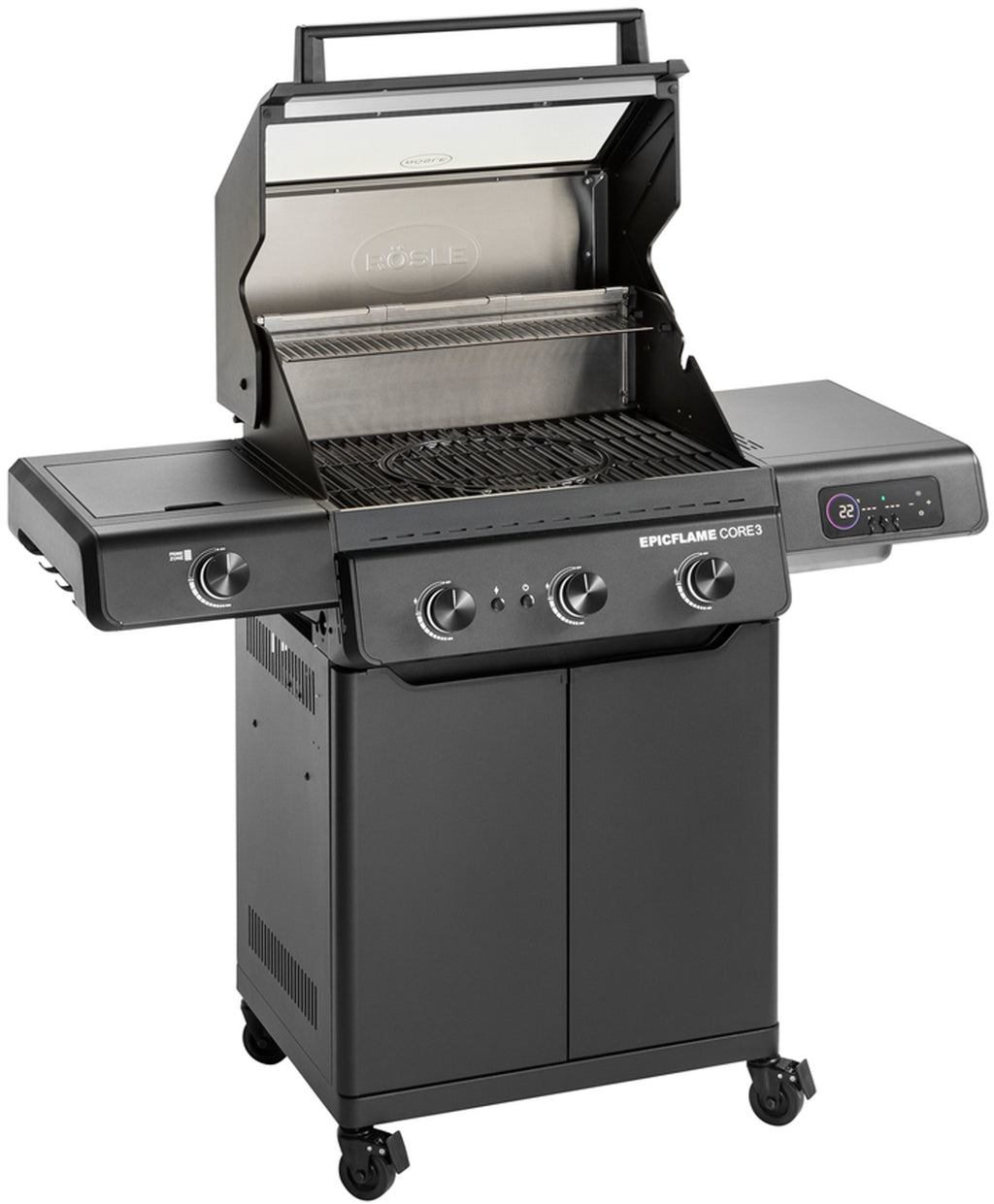 Gassgrill EPICFLAME Core 3 brennere støpejernsrist bakside