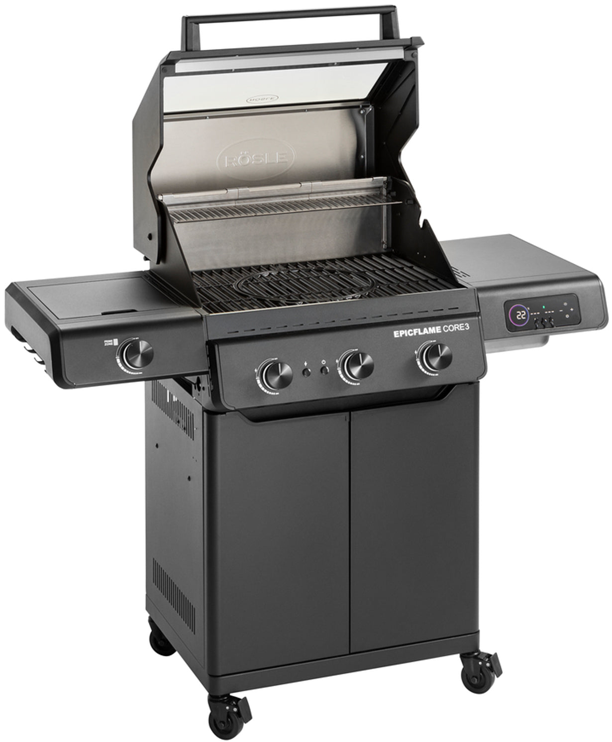 Gassgrill EPICFLAME Core 3 brennere støpejernsrist bakside