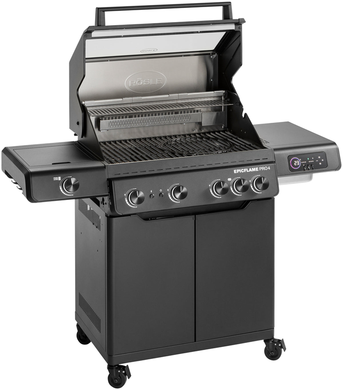 Gassgrill EPICFLAME Pro 4 brennere bakbrenner støpejern bakside