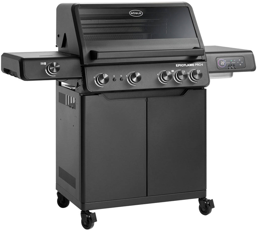 Gassgrill EPICFLAME Pro 4 brennere bakbrenner støpejern forfra