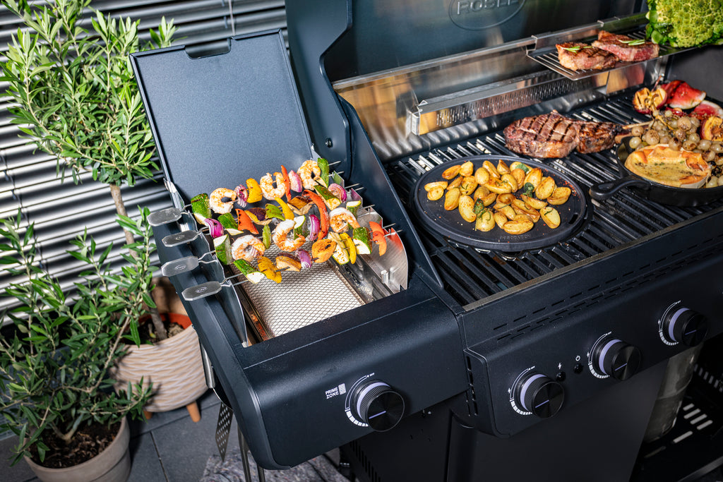 Gassgrill EPICFLAME Pro 6 brennere bakbrenner støpejern nærbilde av rist