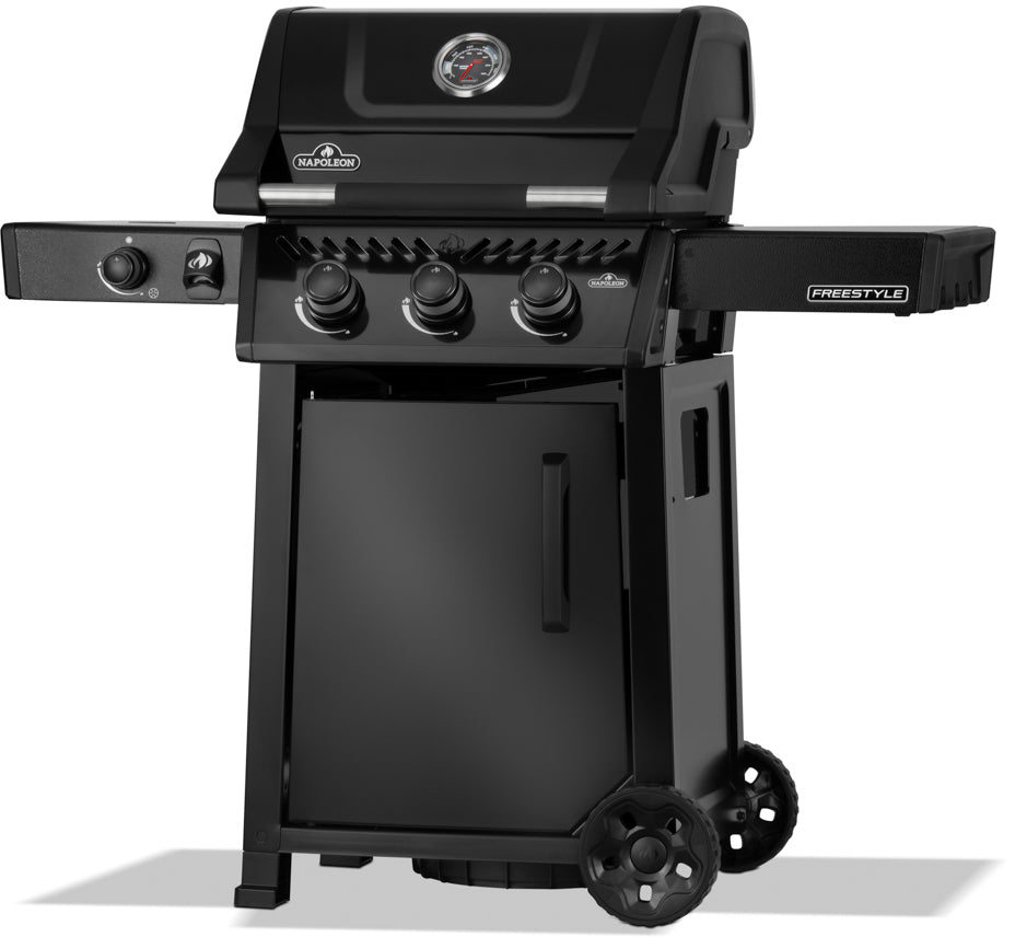 Gassgrill Freestyle 365 svart med sidebrenner 2026 Napoleon med sammenklappet sidestativ