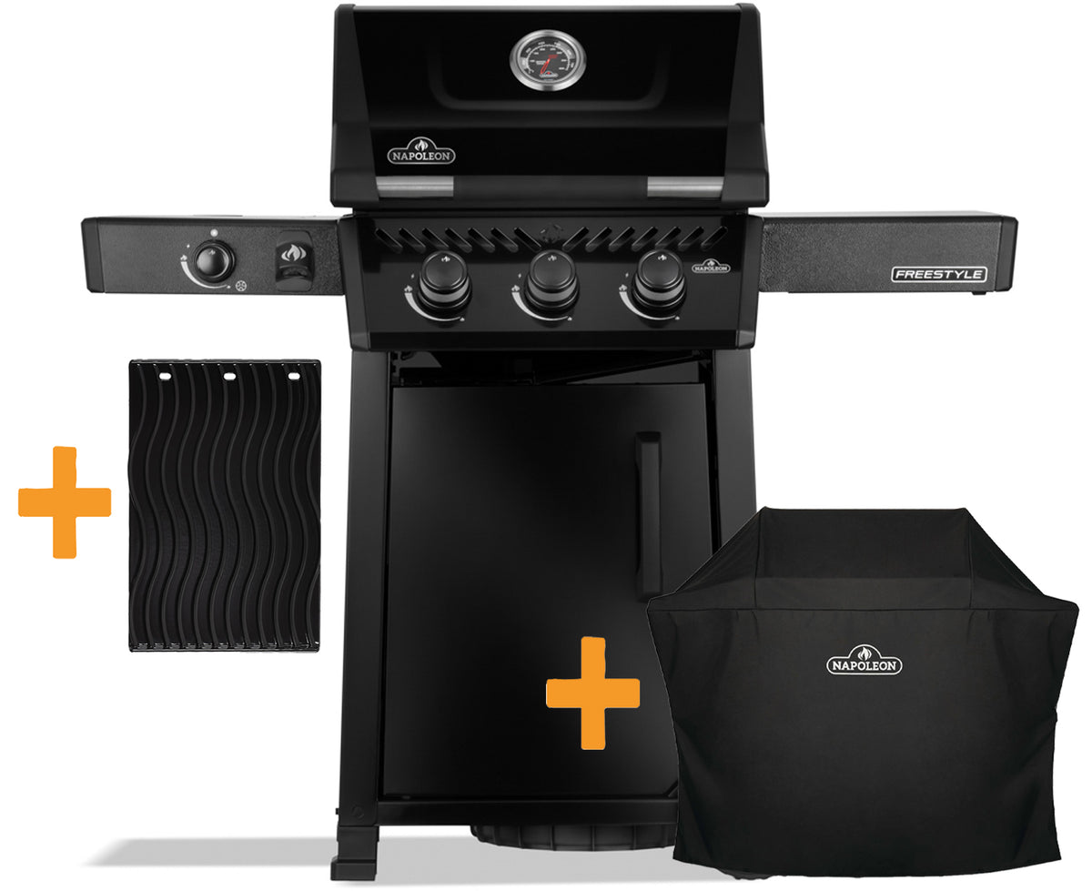 Gassgrill Freestyle 365 svart med sidebrenner inkl. grilltrekk forfra