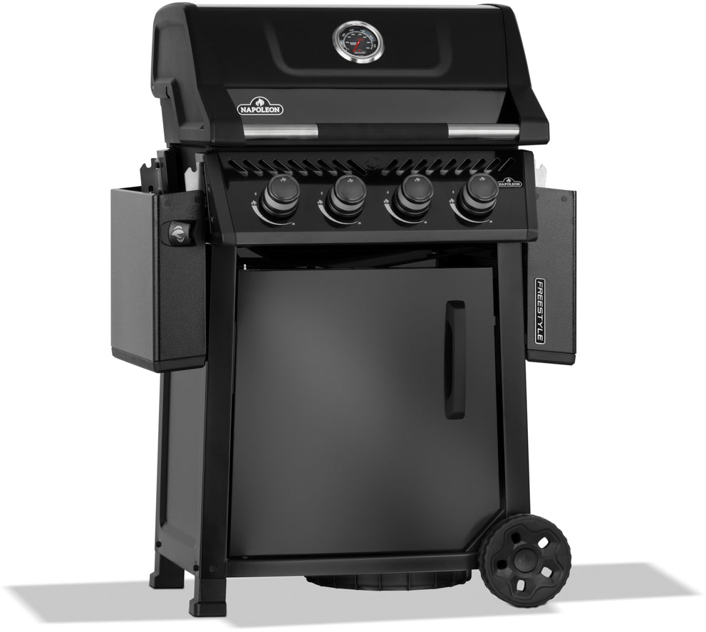Gassgrill Freestyle 425 svart 4 brennere med sidebord klappet ned