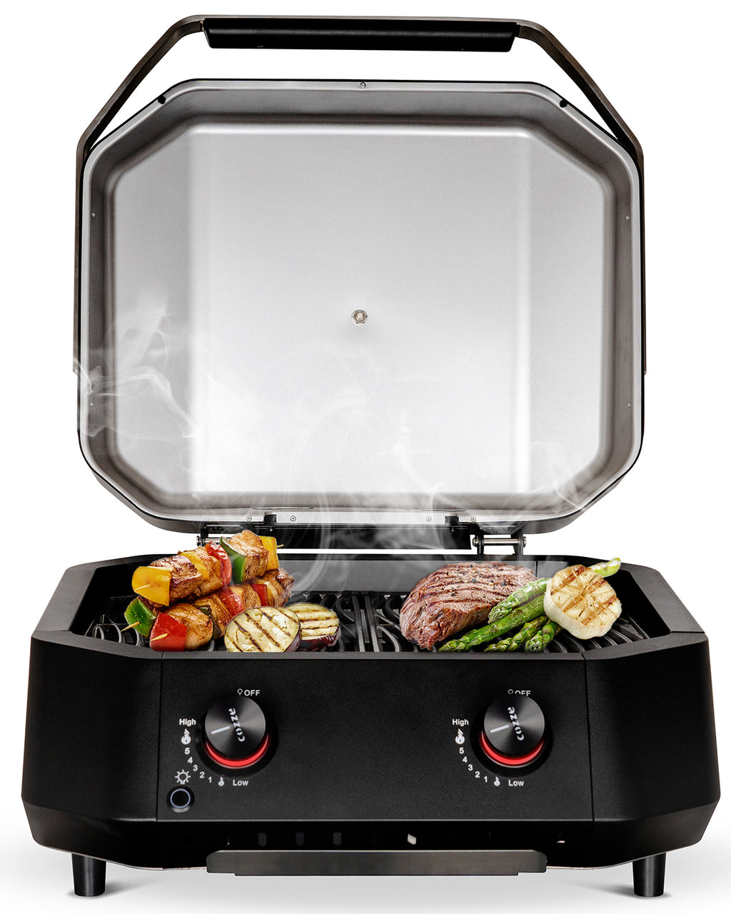 Detalj av brennere på Gassgrill G-500 kompakt 2 brennere 5 kW bordgrill