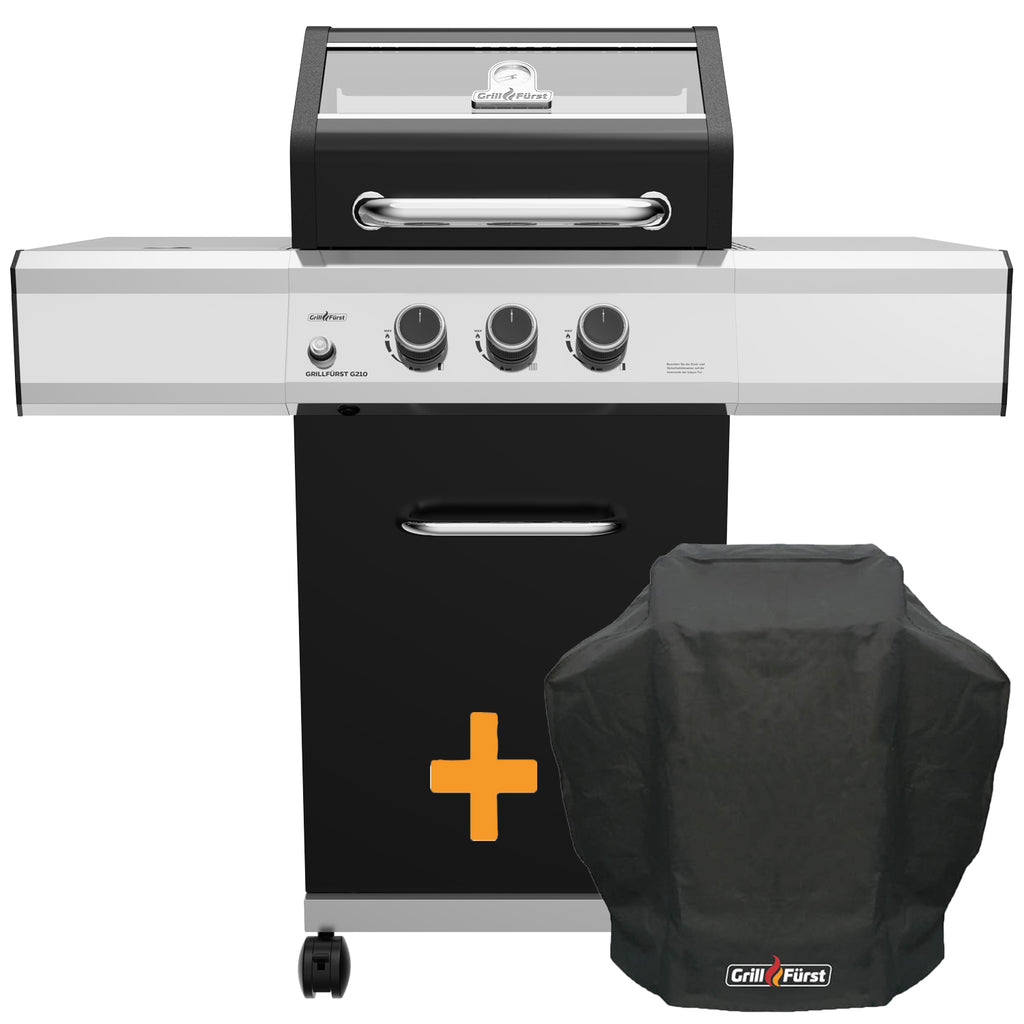 Gassgrill G210E 2 brennere rustfritt stål rist med grilltrekk forfra