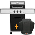 Gassgrill G210E 2 brennere rustfritt stål rist med grilltrekk forfra