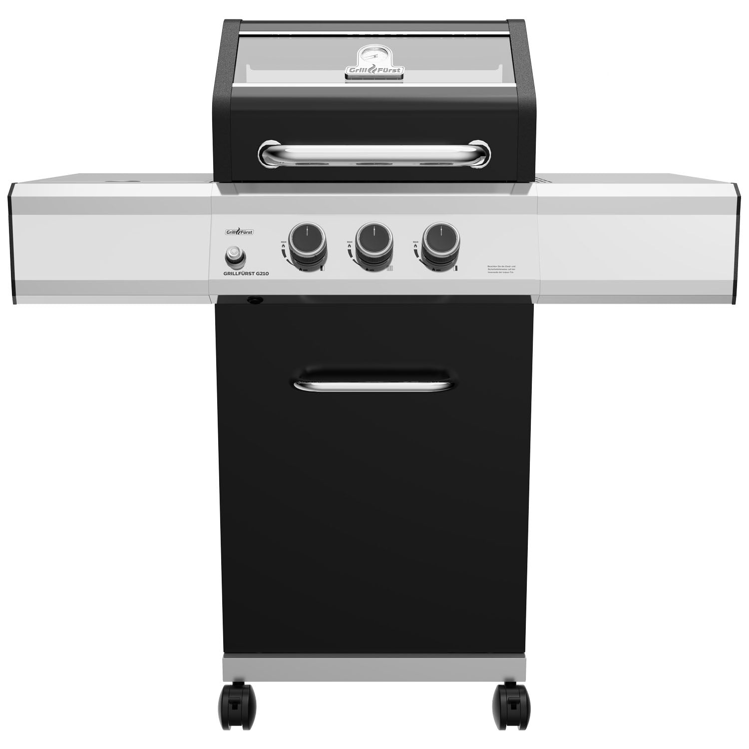 Gassgrill G210E bakside med rustfritt stål detaljer