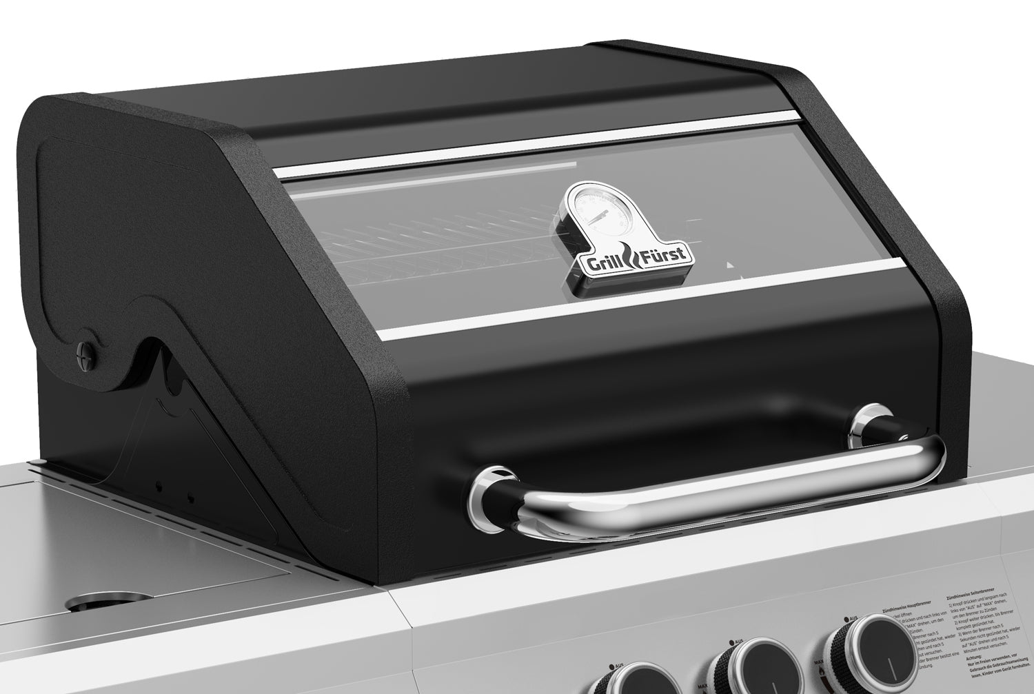 Nærbilde av sidebrenner på Gassgrill G210E