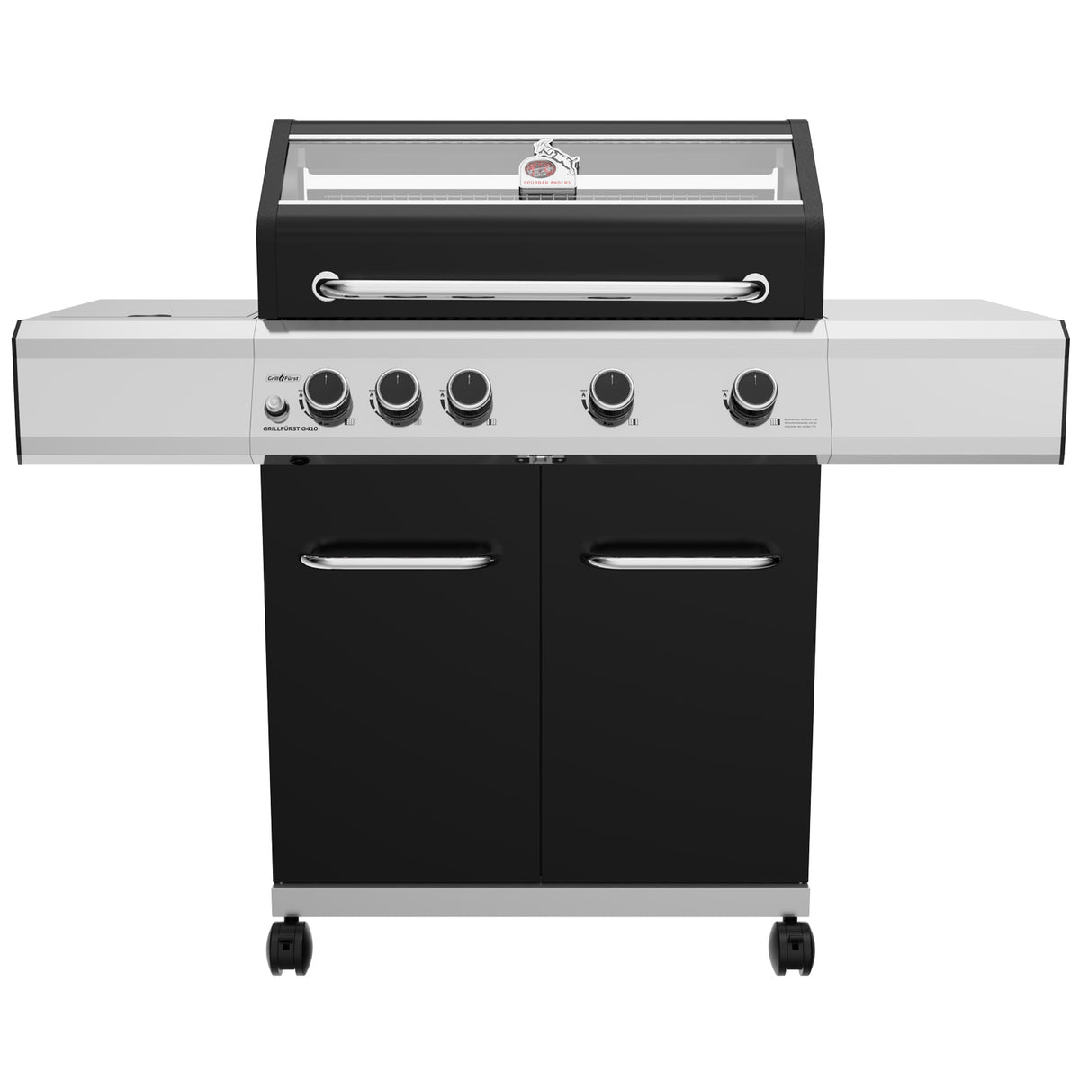 Gassgrill G410G 4 brennere støpejernsrist Grillfürst sett bakfra