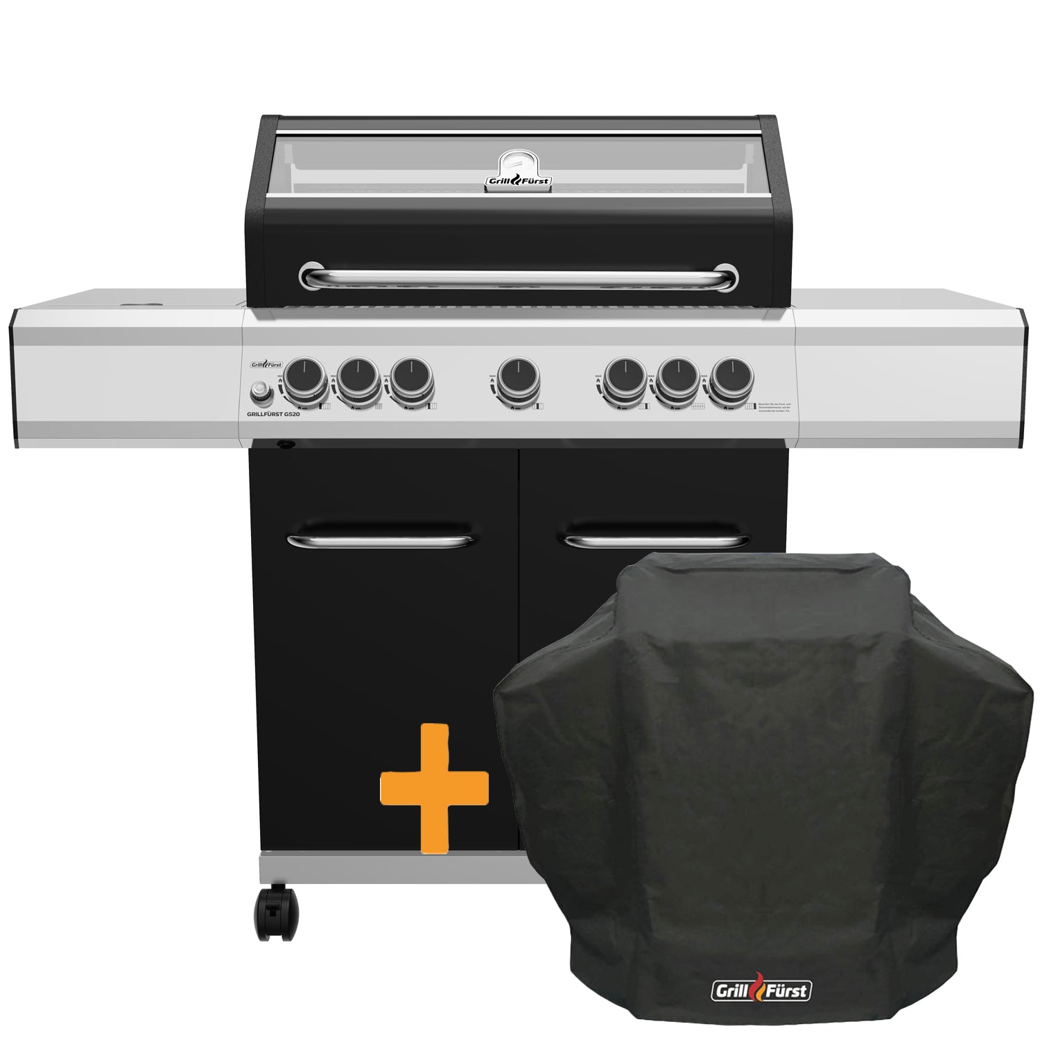 Gassgrill G520E 5 brennere bakbrenner rustfritt stål rist front