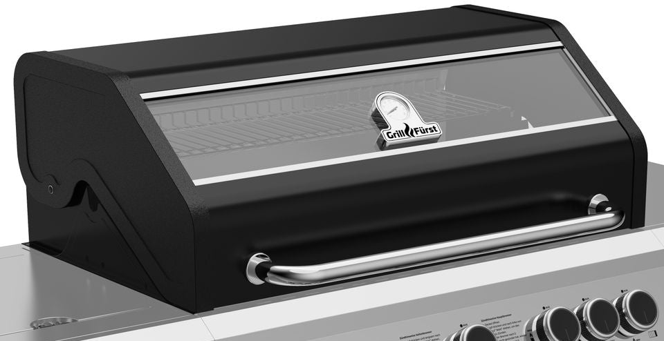 Gassgrill G520E 5 brennere bakbrenner rustfritt stål rist lokk med termometer